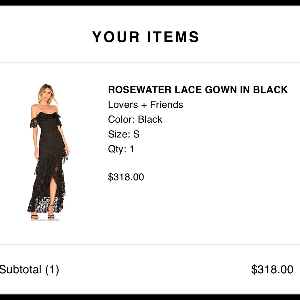 Rose water lace gown in black -new tags on revolve